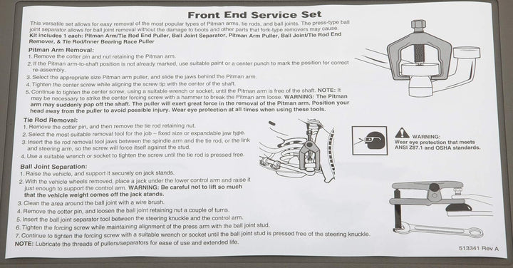 OTC 6295 Front End Service Set für Lenkrollenarme, Kugelgelenke und Spurstangen, Front End Service S