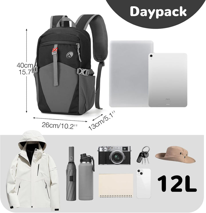 12L Wanderrucksack Klein Leichter, Kleiner Rucksack Lässig Herren Damen, Mini Daypacks für Wandern R
