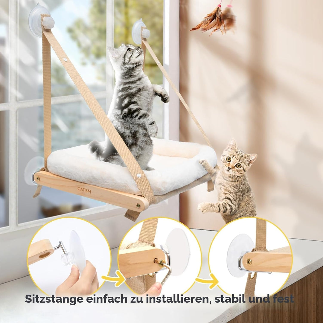 CATISM Faltbare Katzen Fensterliege mit Kissen bis 20 kg, Katzenhängematte Fenstersitz, Katzenfenste
