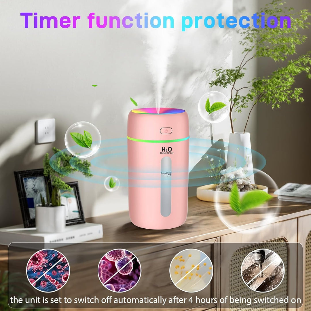 Kissleaf 250ML Mini Luftbefeuchter für Schlafzimmer/Kinderzimmer/Pflanzen,7-Farben-Licht 6H Lange La