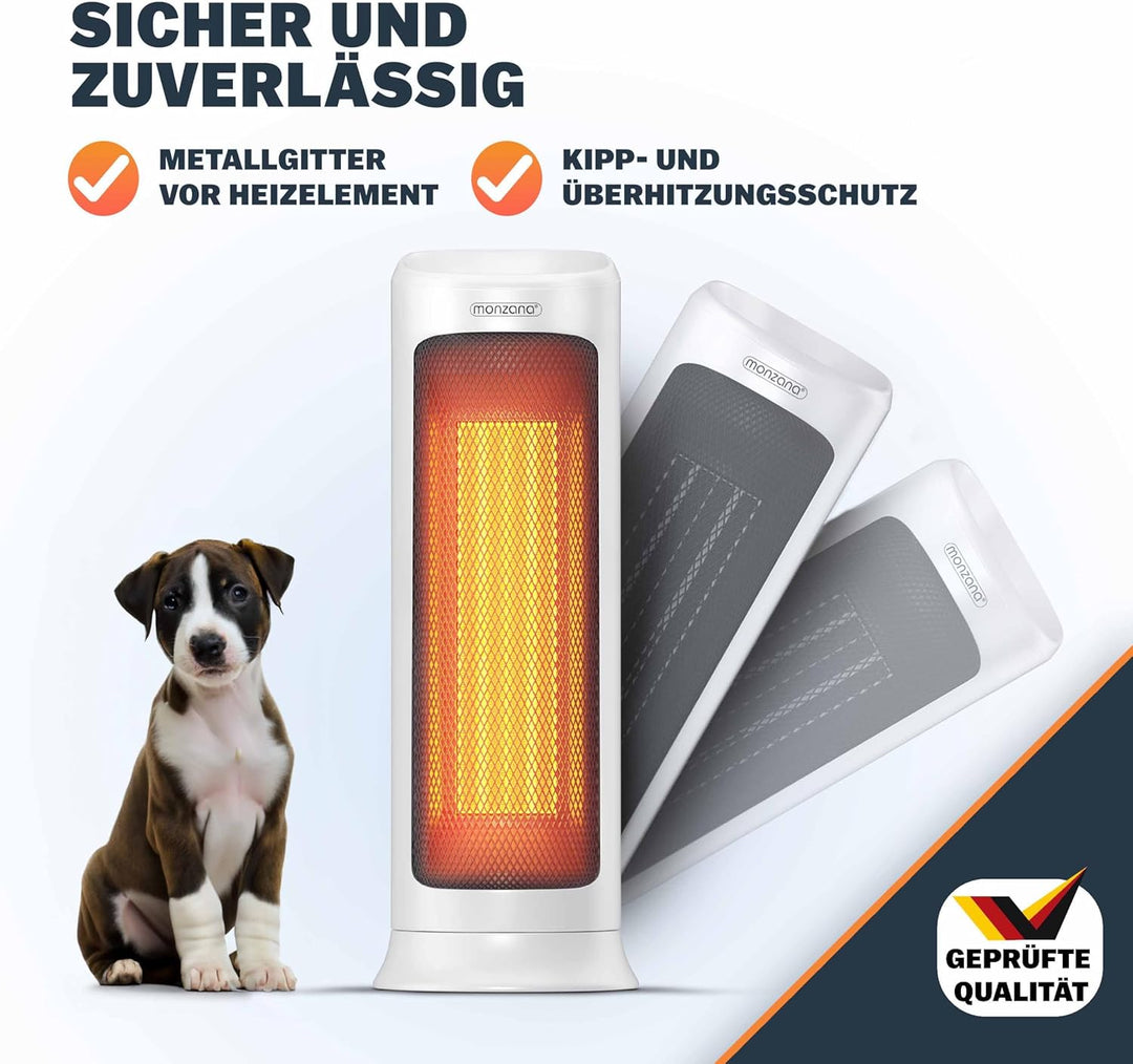Monzana® Keramik Heizlüfter 2000W 4 Betriebsmodi 15-40°C Energiesparend 120° Oszillation Timer Leise
