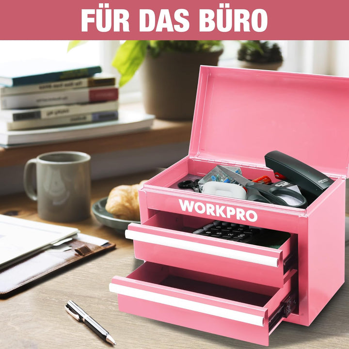WORKPRO Metall Schubladenbox mit 2 Schubladen & Oberer Stauraum Rosa, 27,5x15x20,8cm Tisch Organizer