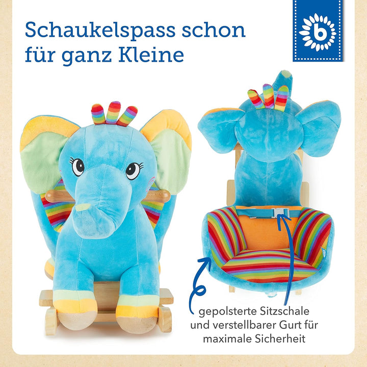 Bieco Plüsch Schaukeltier Elefant | Kinder Schaukelstuhl mit Sicherheitsgurt | Baby Schaukel | Schau