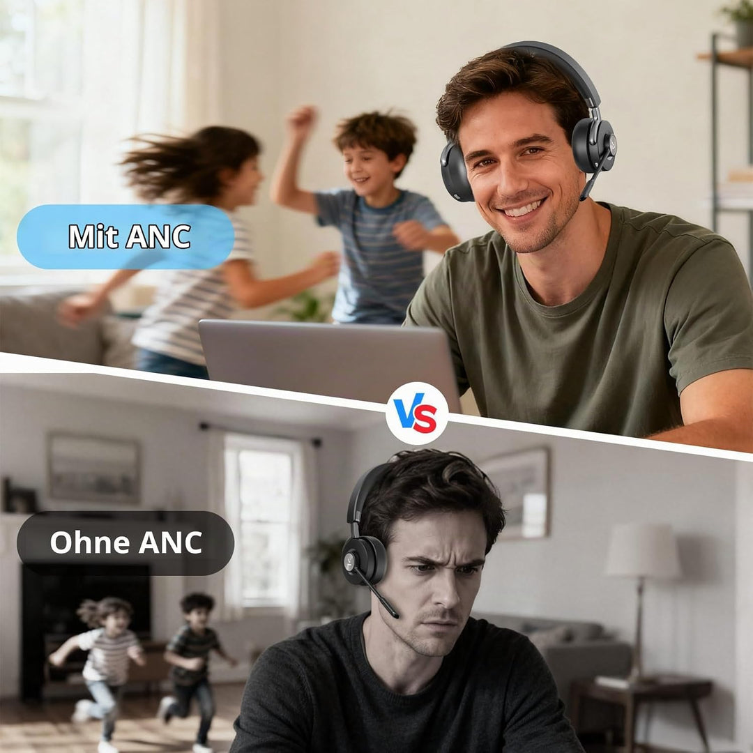 Headset mit Mikrophone Bluetooth, Hybrid Active Noise Cancelling Kabelloses Headset für PC Laptop, 3