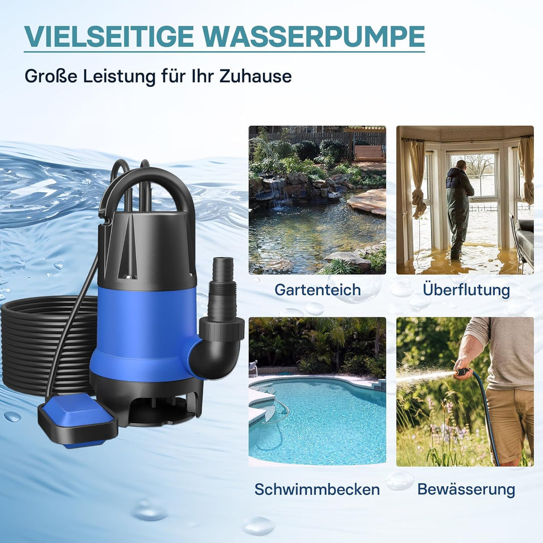 Schmutzwasserpumpe 400 W 7500 l/h Tauchpumpe Gartenpumpe Brunnenpumpe Entwässerungspumpe