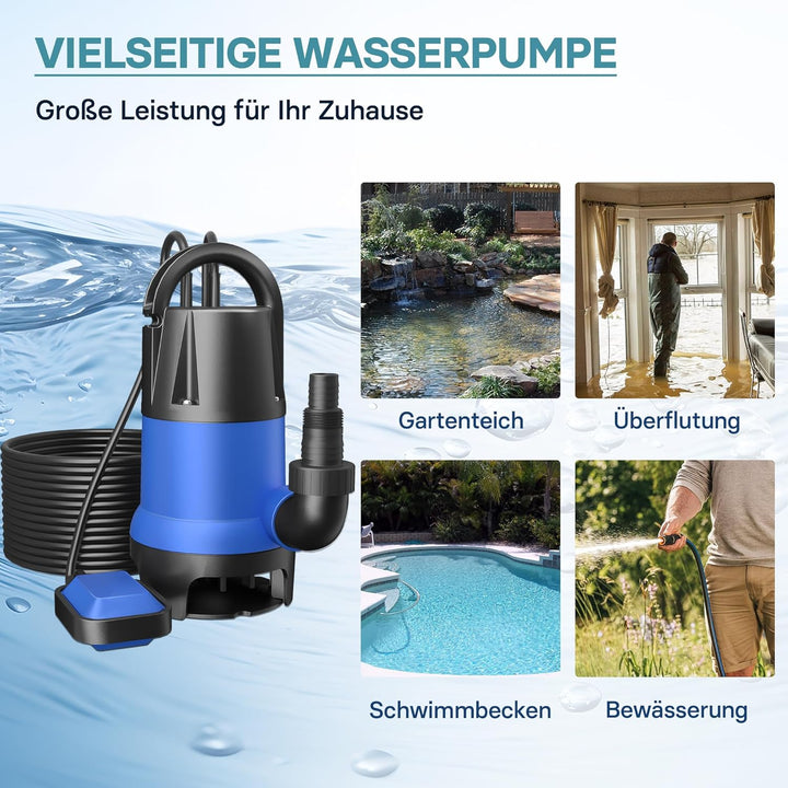 Schmutzwasserpumpe 400 W 7500 l/h Tauchpumpe Gartenpumpe Brunnenpumpe Entwässerungspumpe