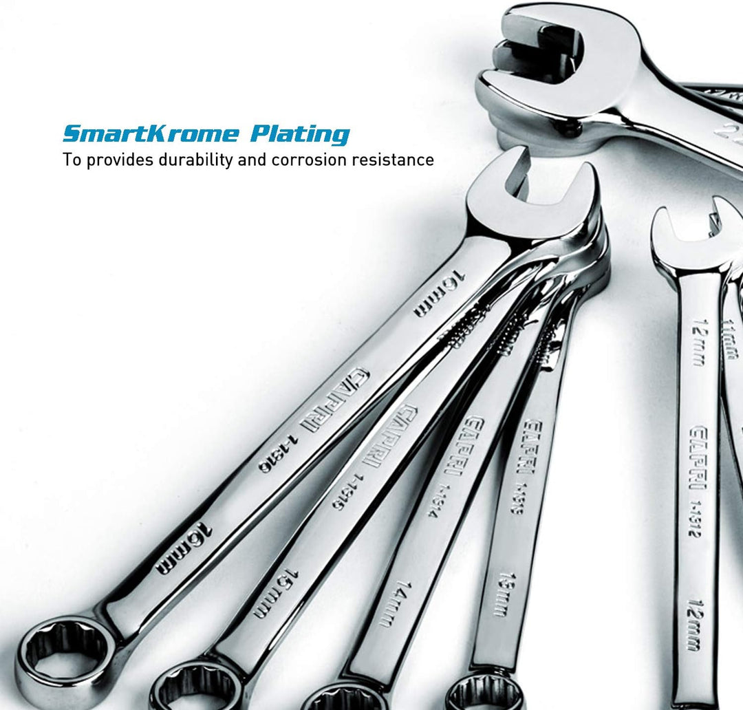 Capri Tools SmartKrome Ringmaulschlüssel-Set mit der Mechanikerablage, CP11390MT, 19-Piece Metric/Me