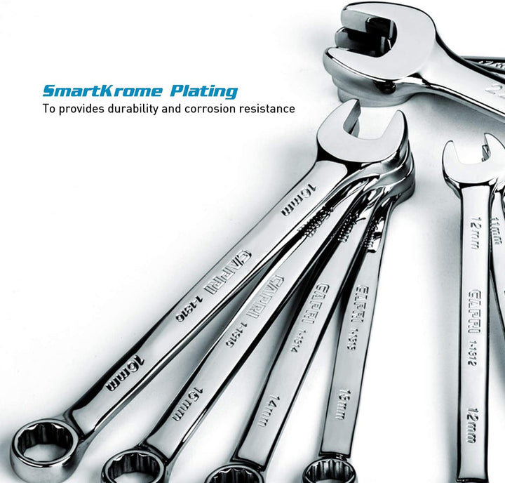 Capri Tools SmartKrome Ringmaulschlüssel-Set mit der Mechanikerablage, CP11390MT, 19-Piece Metric/Me