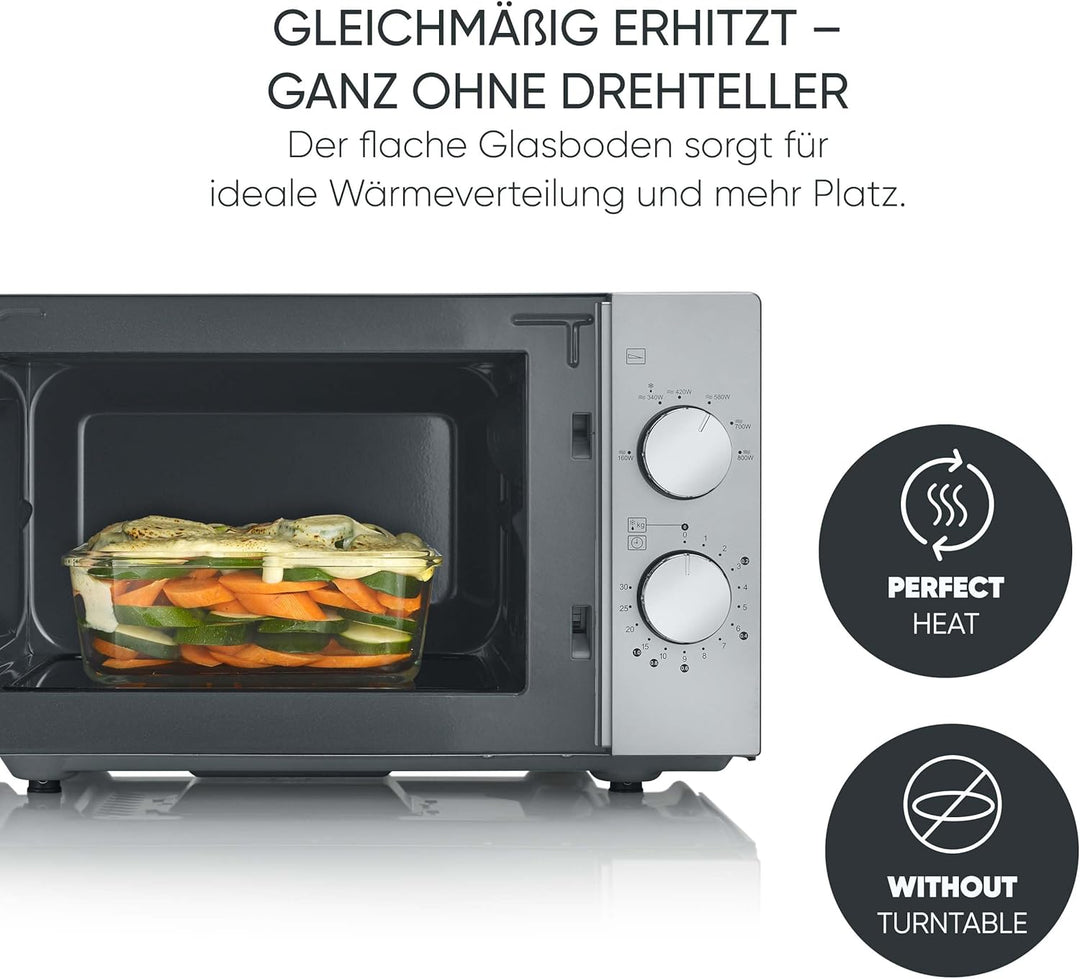 SEVERIN Solo-Mikrowelle mit Glasboden, ohne Drehteller, gleichmässige Erwärmung, mit 6 Leistungsstuf