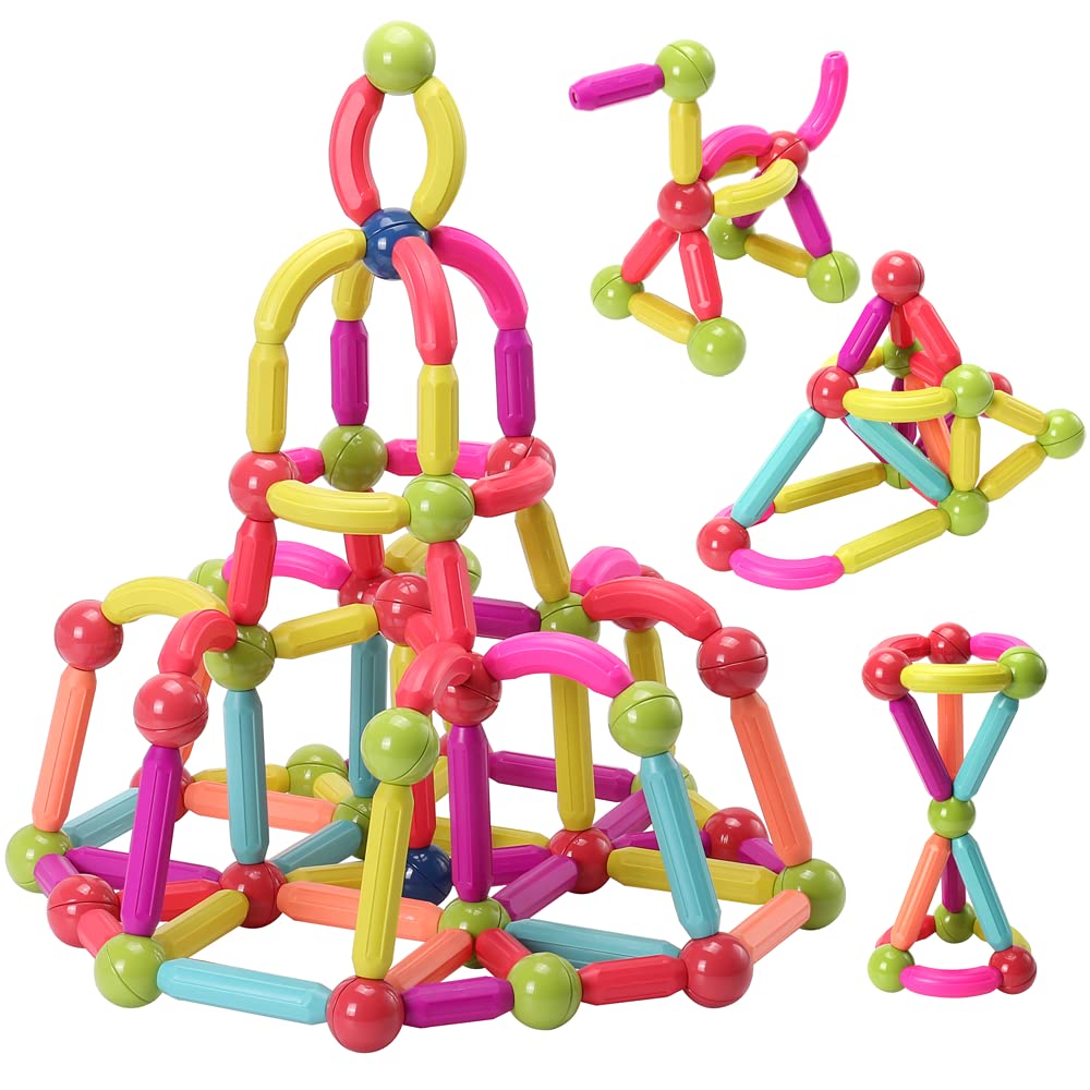ROUSKY Magnetische Spielzeugbausteine Set,Magnet Building Sticks Set, Bausteine Fliesen, STEM Stapel