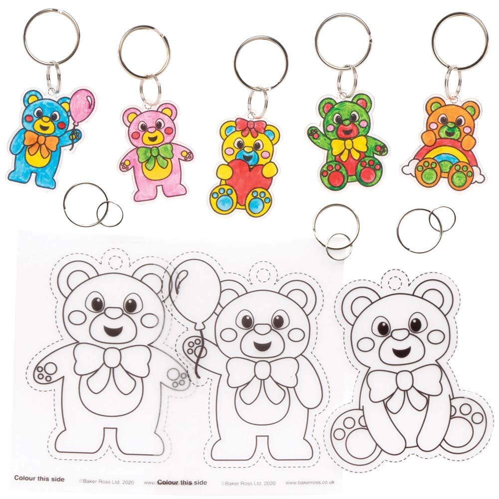 Baker Ross FE358 Teddybär Schrumpffolie Schlüsselanhänger - 8er Pack, Bastelset für Kinder zum Ausma