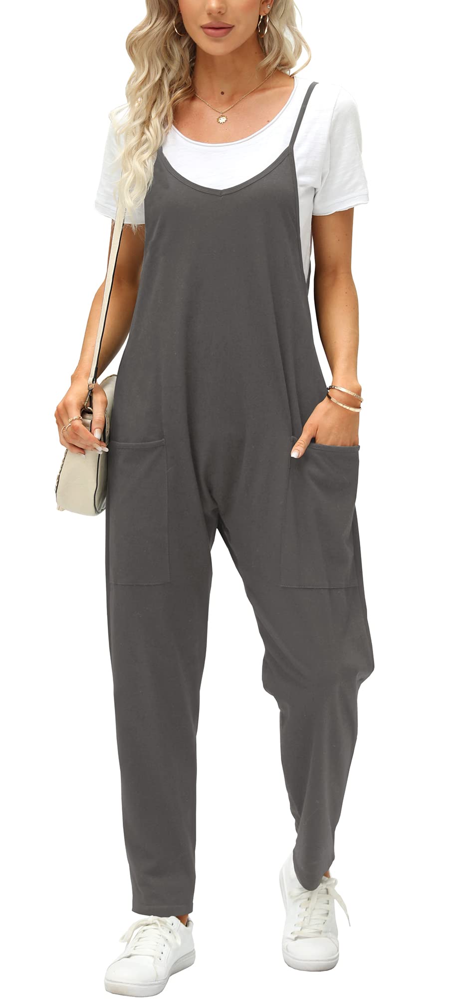 Ebifin Latzhose Damen Arbeitshose Sommer Lose Overall Jumpsuit Ärmelloser Latzhosen mit Grosse Tasch