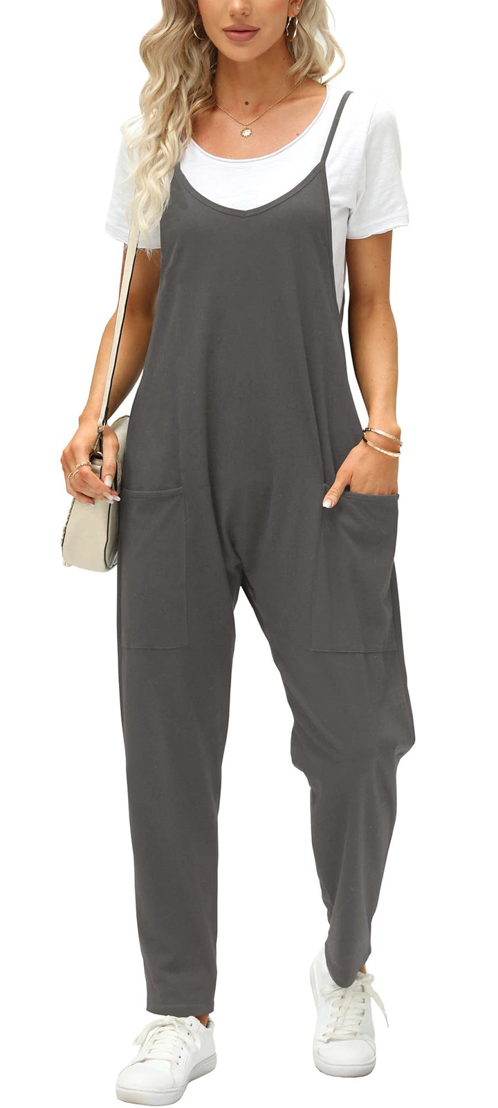 Ebifin Latzhose Damen Arbeitshose Sommer Lose Overall Jumpsuit Ärmelloser Latzhosen mit Grosse Tasch