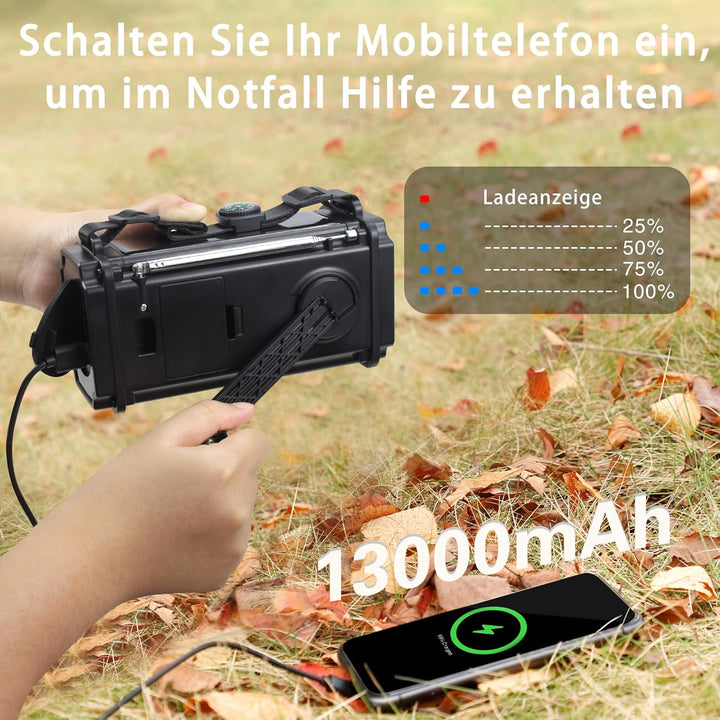 13000mAH Kurbelradio | Notradio mit AM FM Radio, Tragbare Baustellenradio, Batteriebetriebenes Radio