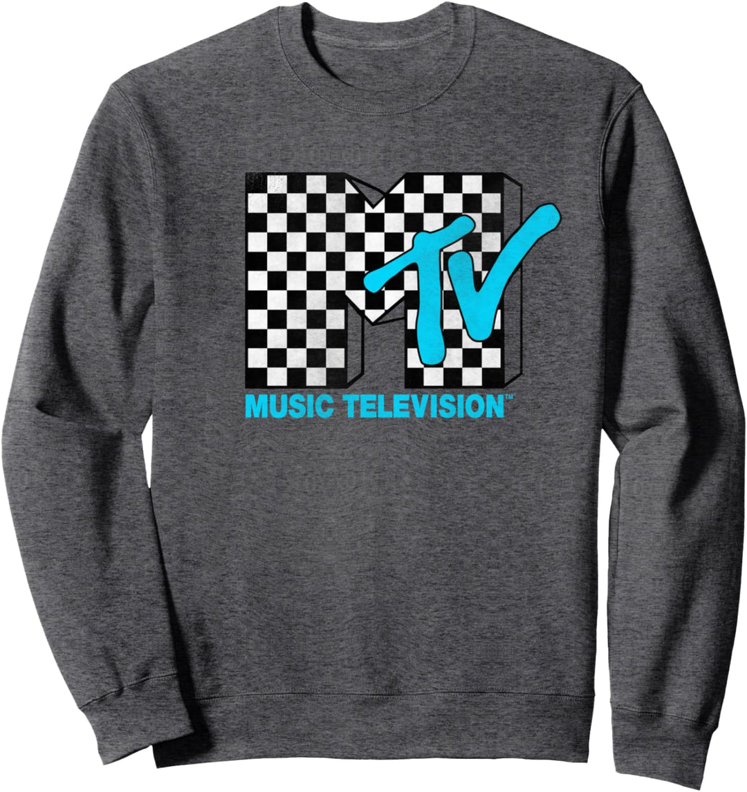 MTV Logo Black And White Checkered Blue TV Sweatshirt