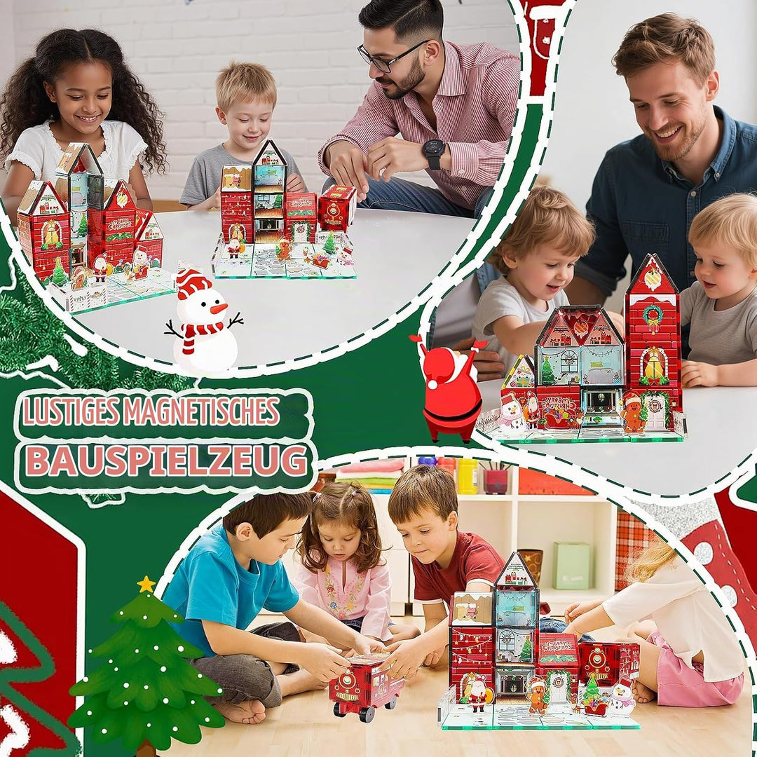 MAYAPHILOS 55 Teile Weihnachten Magnetische Bausteine mit 1 Auto, 5 Weihnachtsfiguren und 1 Aufbewah