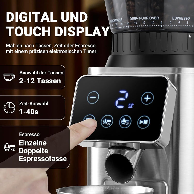 AMZCHEF Kaffeemühle Elektrisch mit Abnehmbarem Halter für Siebträger und Behälter | Kaffeemühle Sieb