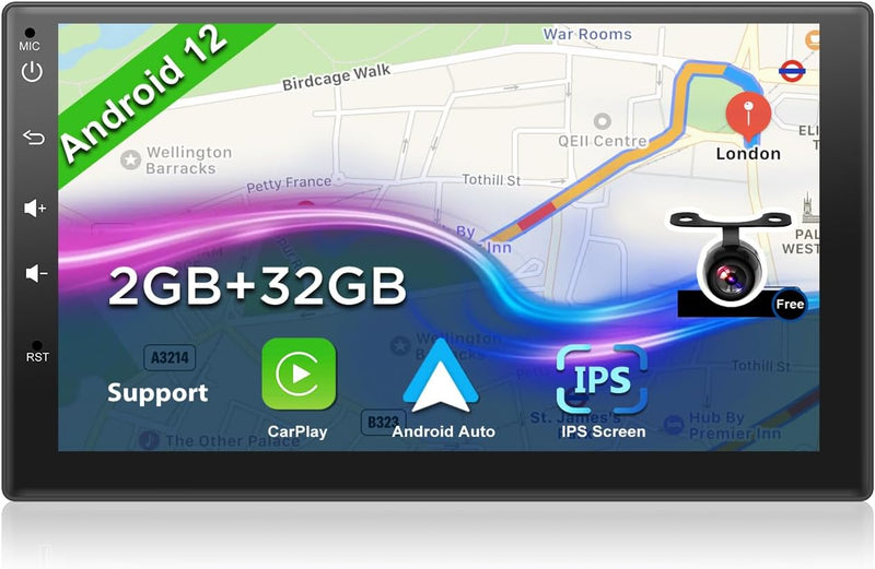 JOYX Android 10 Doppel Din Autoradio Mit GPS Navi -2G RAM + 32G ROM - Rückfahrkamera KOSTENLOS - 7 Z