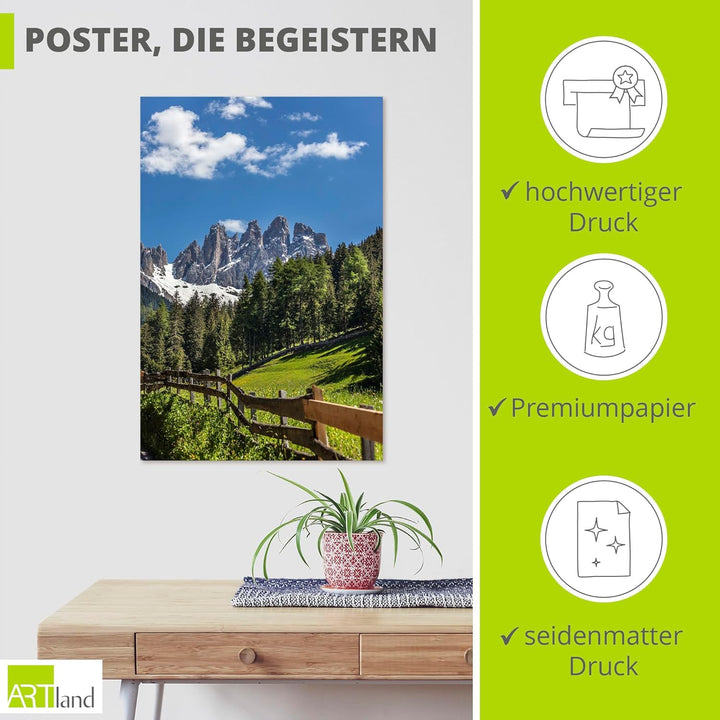 ARTland Poster Kunstdruck Wandposter Bild ohne Rahmen 60x90 cm Landschaftsbilder Südtirol Berge Alpe