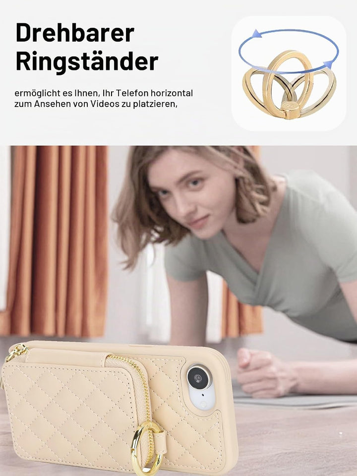 ELTEKER Handyhülle für iPhone 16e Hülle mit Band Verstellbarem Schultergurt, Reissverschluss Geldbör