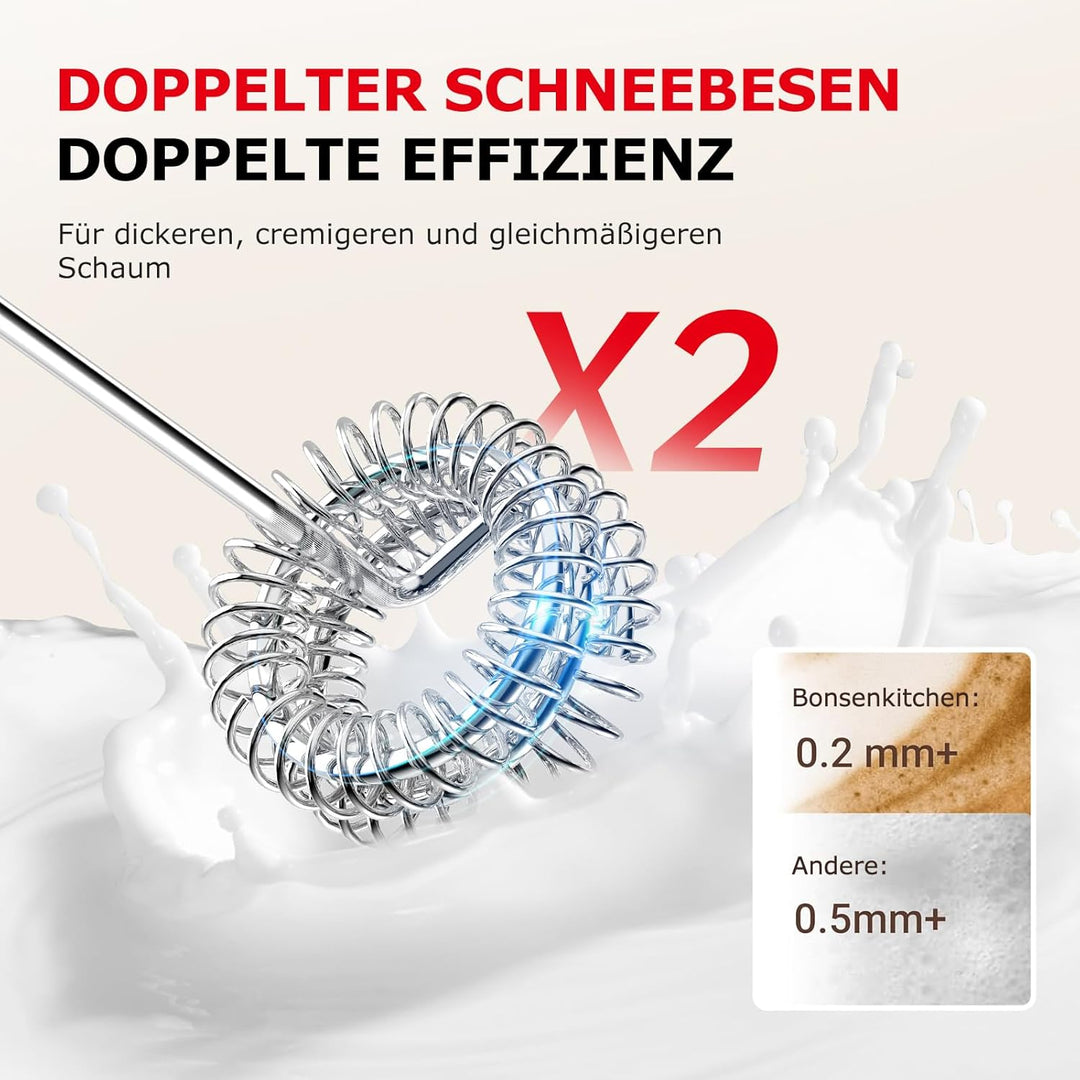 Bonsenkitchen Wiederaufladbarer Handmilchaufschäumer mit Ständer, 3-Geschwindigkeiten elektrischer M