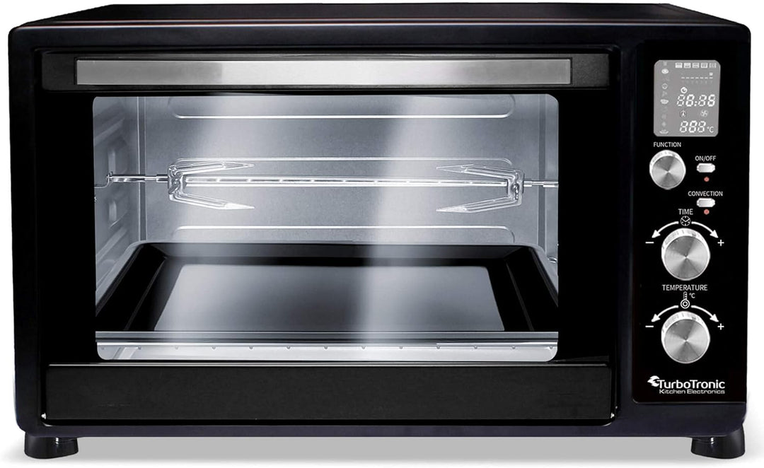 TurboTronic digitaler Minibackofen 45l schwarz 2000W, Drehspiess, 2 Backbleche, Timer, Dörrer, Dörrg