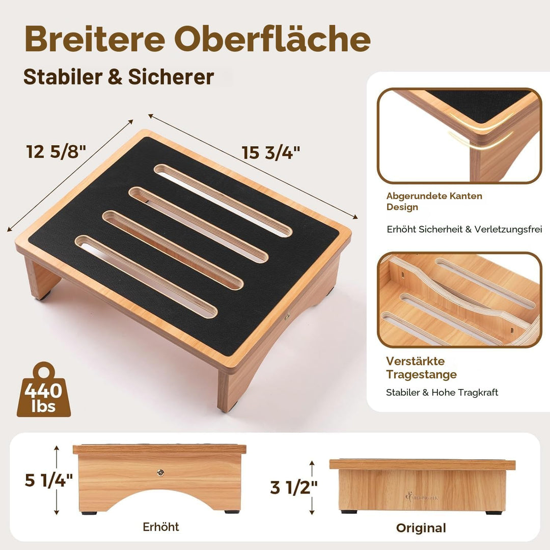 StrongTek 5" hoher Holz-Betttritthocker für Erwachsene, stabile Bett- und Duschtreppe, 200 kg Tragkr
