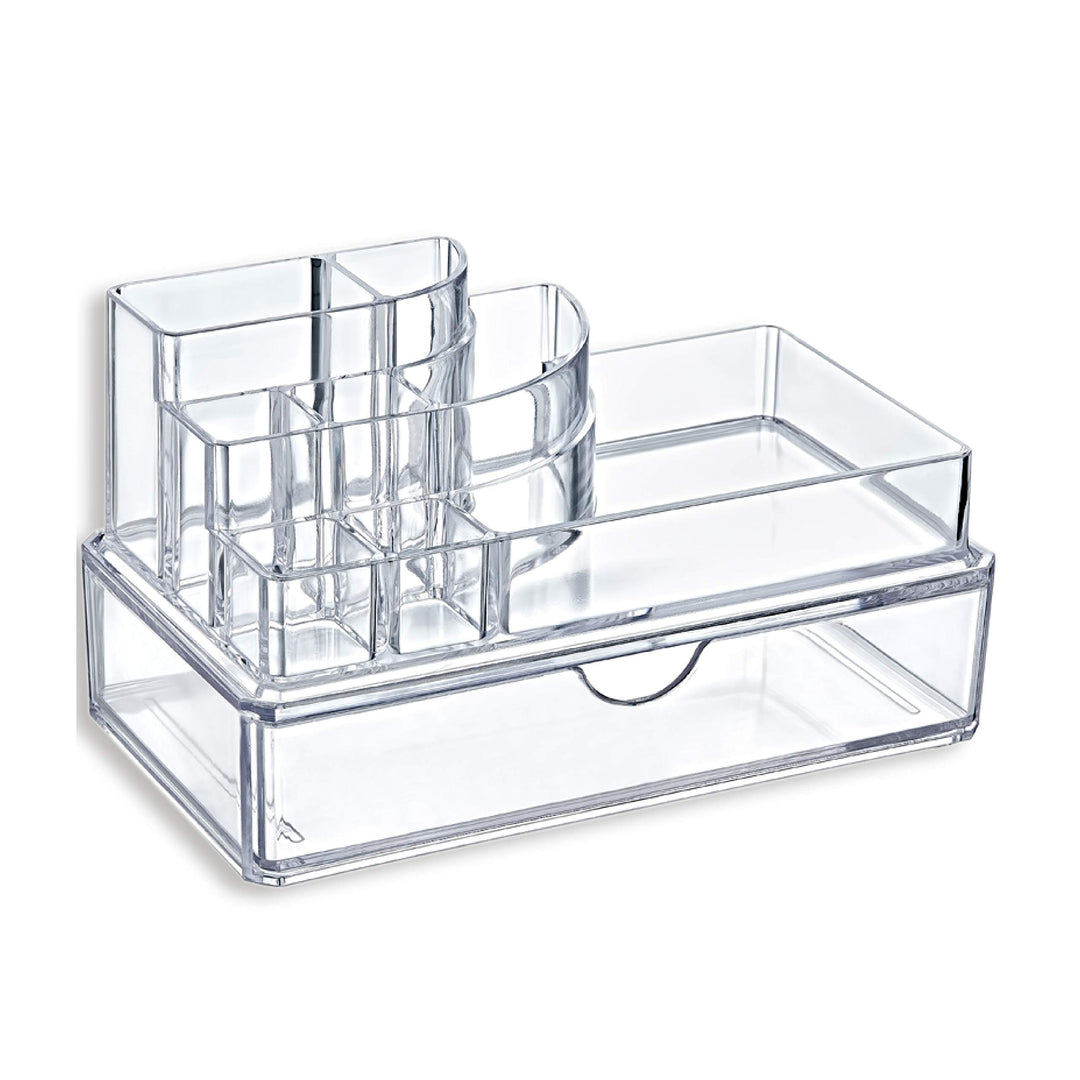 Kosmetik Organizer 2er Set Elegant mit Schublade, Transparent, 18 x 10 x 10 cm, 8 Fächer, Make-up Au