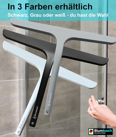 BLUMBACH® Duschkabinenabzieher grau, Duschabzieher mit Halterung 28 cm breit, Silikon Abzieher mit E