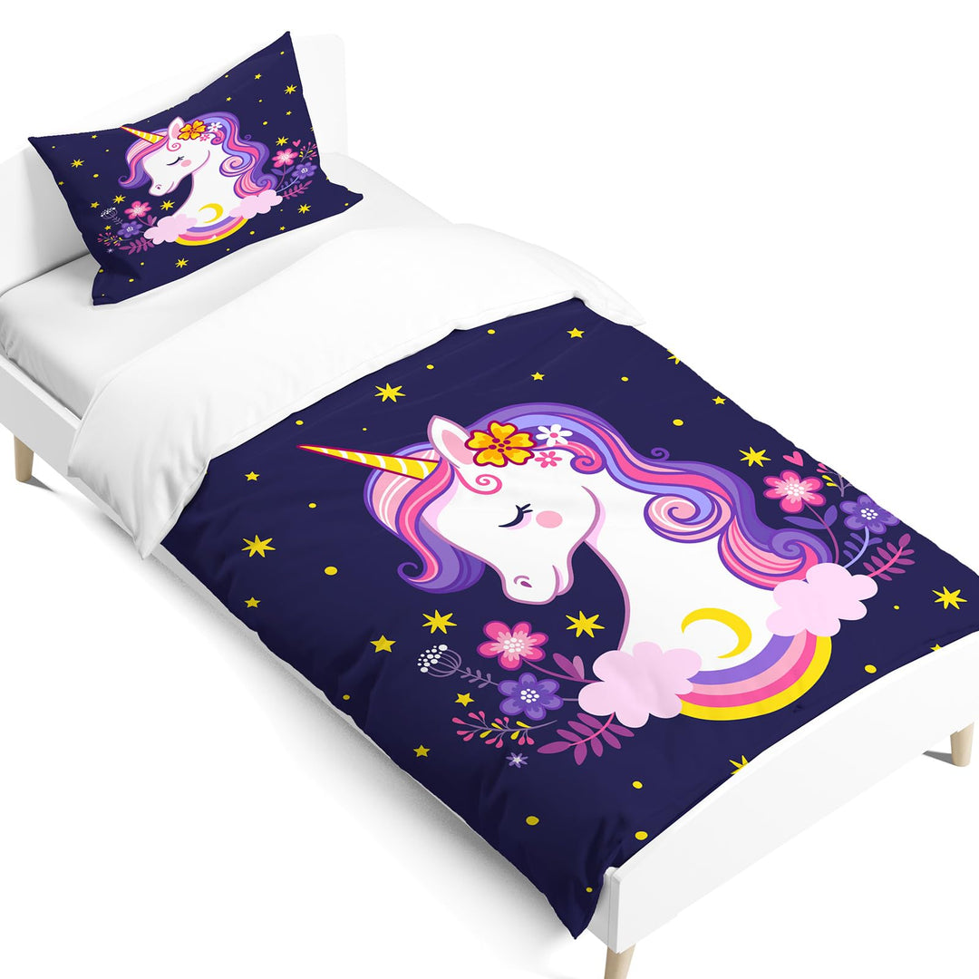 AVJWWD Einhorn Bettwäsche Set Kinder Mikrofaser Bettwäsche Cartoon Einhorn 3D Gedruckt Bettbezug 3 T