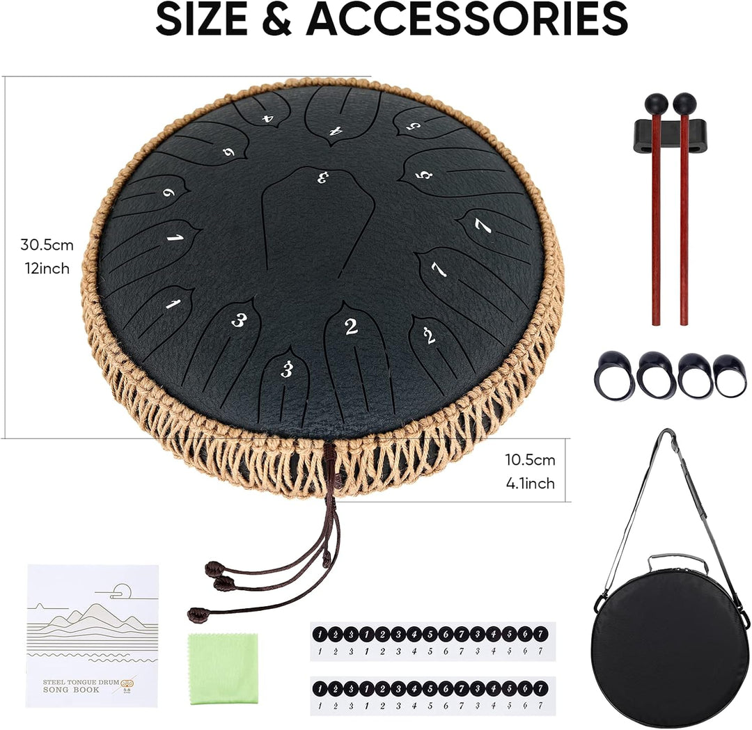 Musfunny Steel Tongue Drum, 12 Zoll 15 Tone Zungentrommel Handpan Trommel, D-Dur Steel Pan Töne Schl