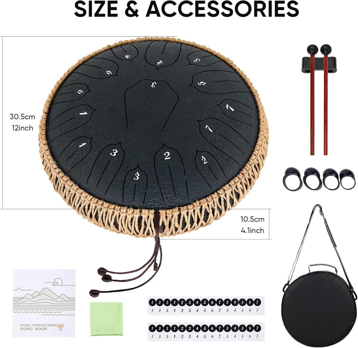 Musfunny Steel Tongue Drum, 12 Zoll 15 Tone Zungentrommel Handpan Trommel, D-Dur Steel Pan Töne Schl