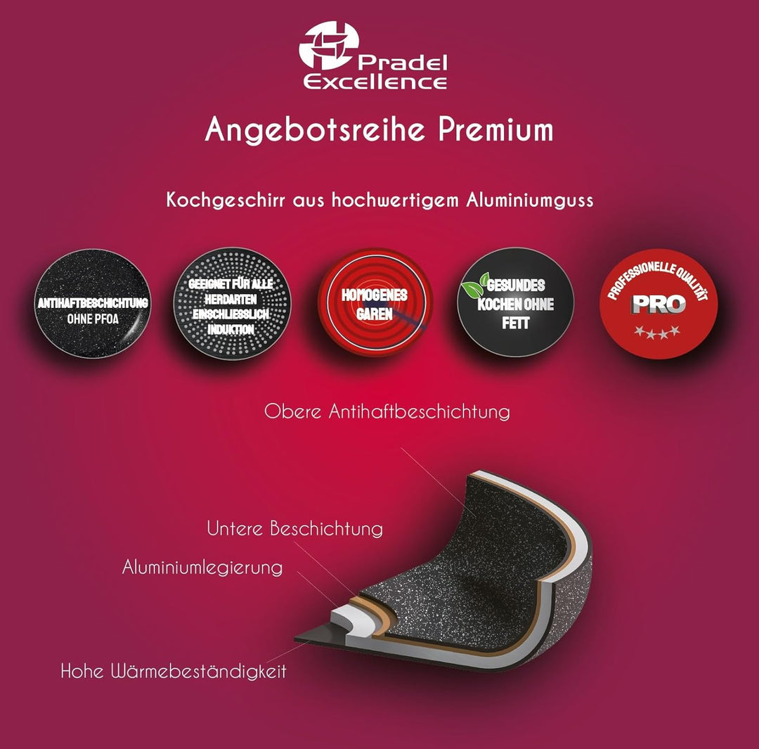 Pradel Excellence, PCUI001010, Kochtopf Premium, Aluguss Ø20cm, Glasdeckel, Antihaftbeschichtung in