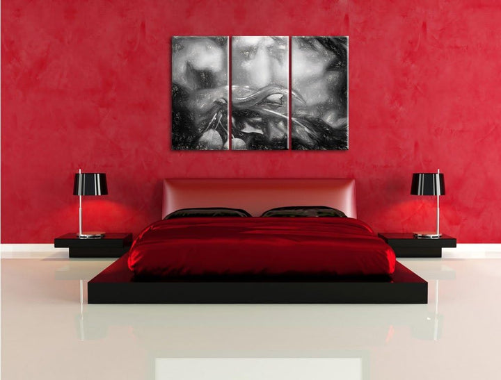 Pixxprint Raue grüne Schlange Kunst als Leinwandbild/Grösse: 3 Teilig (120x80 cm) cm/Wandbild/Kunstd