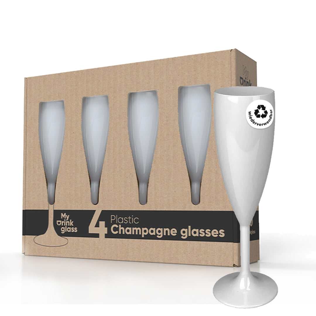 MyDrinkglass Sektgläser Plastik Givet | Weiss Champagner Gläser | 4 Stück | Kunststoff Gläser | Camp