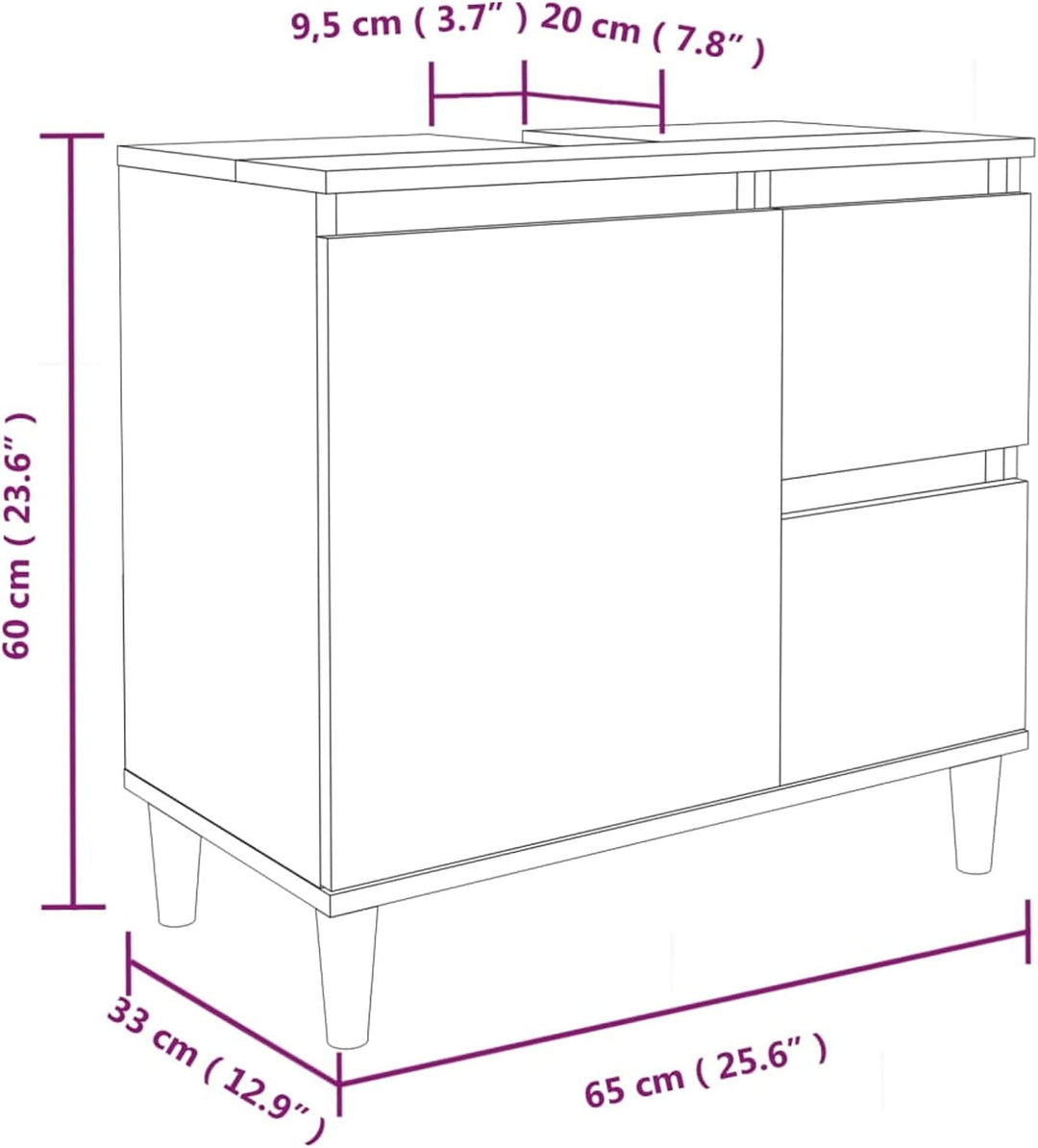 Tidyard Waschbeckenunterschrank, Unterschrank, Waschtischunterschrank, Badezimmerschrank mit 2 Schub