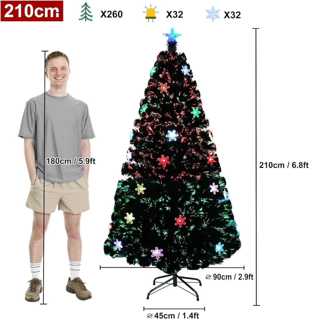 PVC Weihnachtsbaum Künstliche 210cm/ 7 ft mit Weihnachtsbäume mit LED Beleuchtung Glasfaser und Schn
