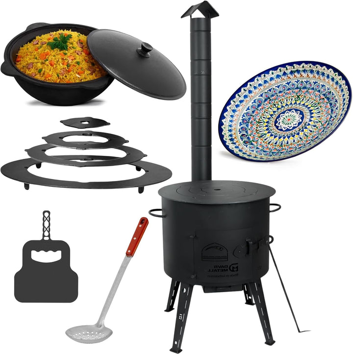 4BIG.fun Utschak Ø44 Uchag 16L Kazan Wok Grillfächer Schaumkelle Eintopfofen Utschag Учаг Campingofe