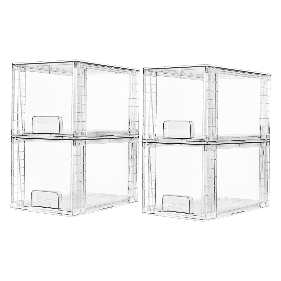 Vtopmart 4er-Pack grosse stapelbare Aufbewahrungsschubladen, transparente Acryl-Schubladenorganisato