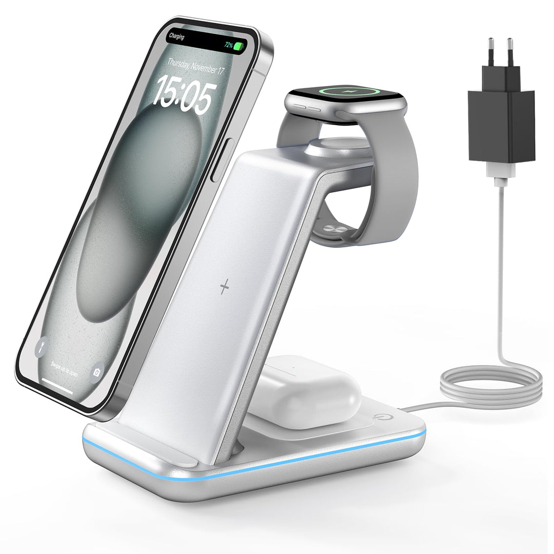 GEEKERA Wireless Charger, 3 in 1 Induktive Ladestation für iPhone 16/15/14/13/12/11/Pro Max, Ladesta