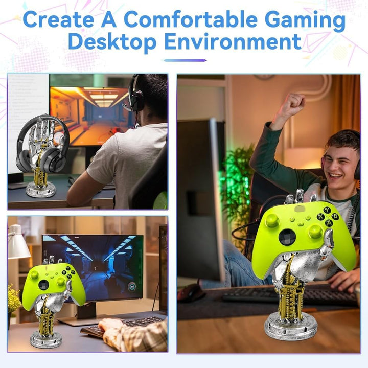 Cyberpunk Kopfhörerständer und Controller Ständer, Gaming Ständer Futuristisches Metalloptik Dekor C