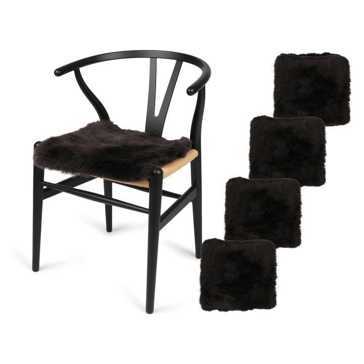 Nordic Sheep Lammfell Sitzauflage 40x40 cm, 4er Pack, Schokolade | Echtes Lammfell auf einer Seite,