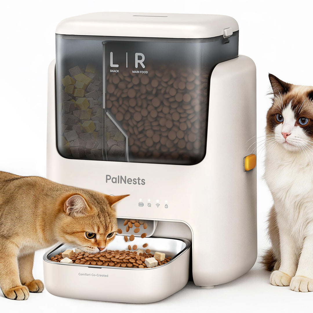 Futterautomat Katze 5L, PalNests Automatischer Futterspender für Katze und Hund mit Edelstahlnapf, D