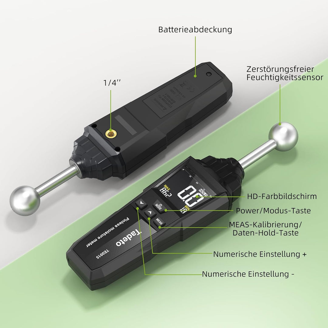 Feuchtigkeitsmessgerät, Zerstörungsfreie Messung Feuchtemessgerät mit Farb-LCD und Akustischem Alarm