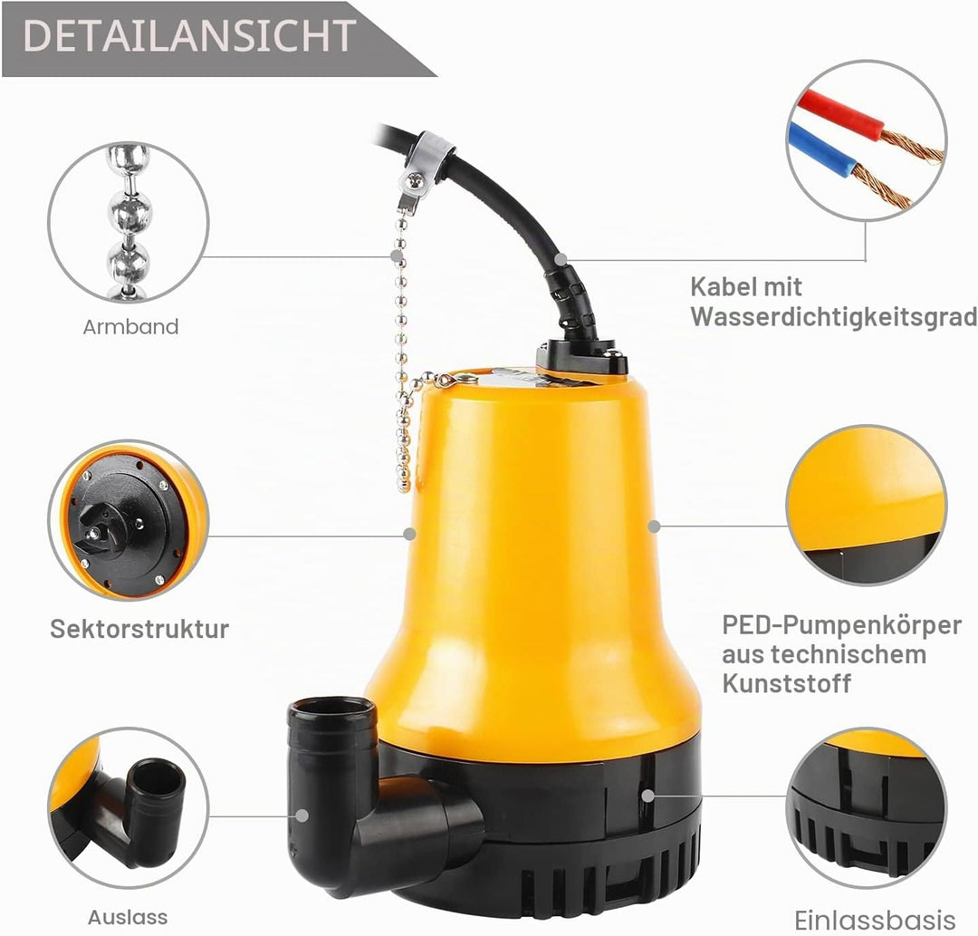 everfarel Tauchpumpe Wasserpumpe DC 12V 60W 3600L/H für Teich Boot mit 1.3m Kabel