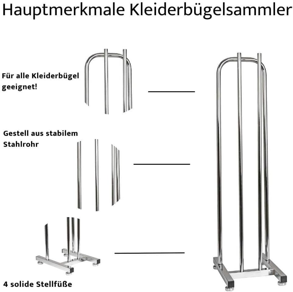 Kleiderbügelsammler für 85 Kleiderbügel, Kleiderbügelstapler H93 cm x B24 cm x T32 cm verchromt Klei