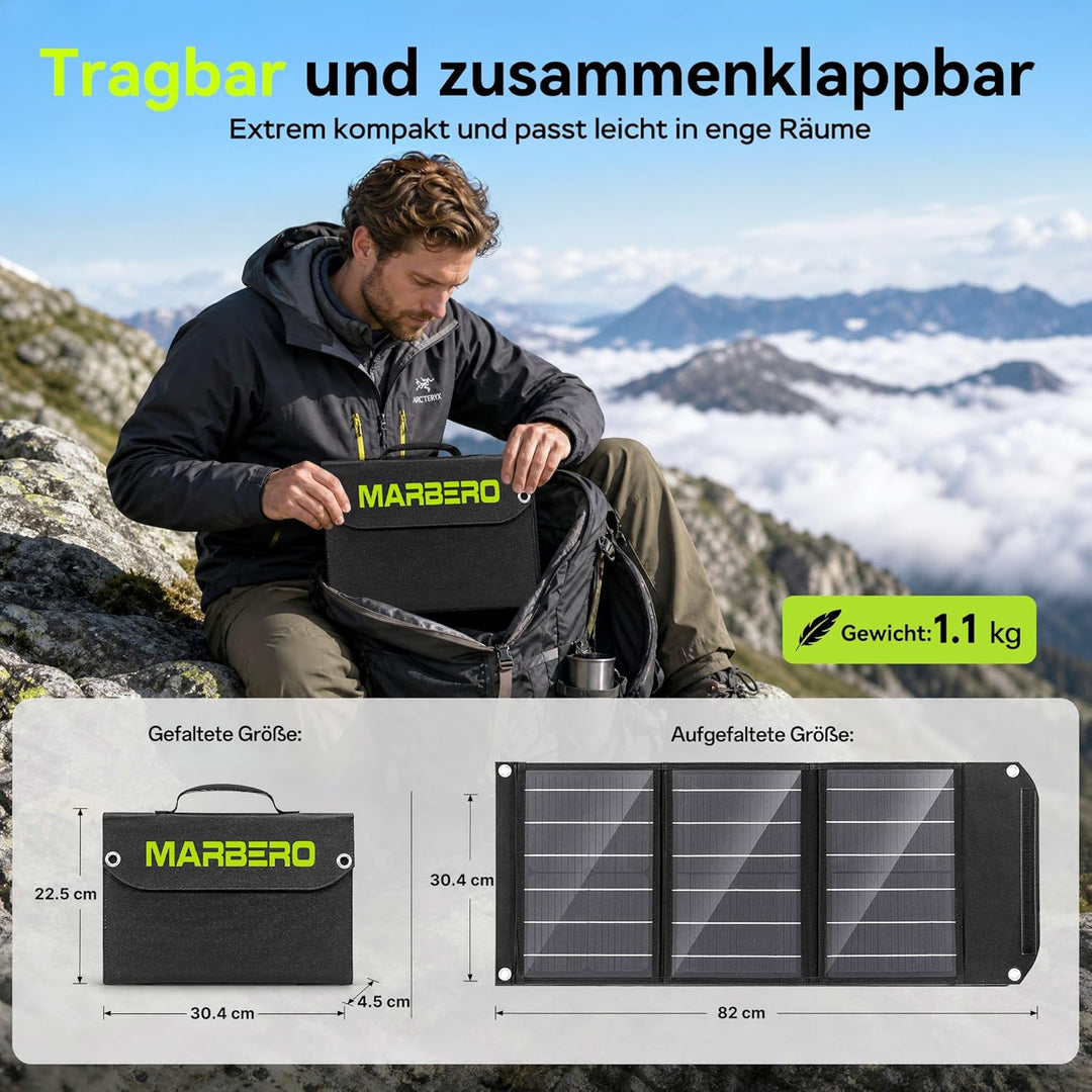 MARBERO 30W Solarladegerät faltbares Solarl Ladegerät für tragbare Kraftwerksgeneratoren Solarmodul