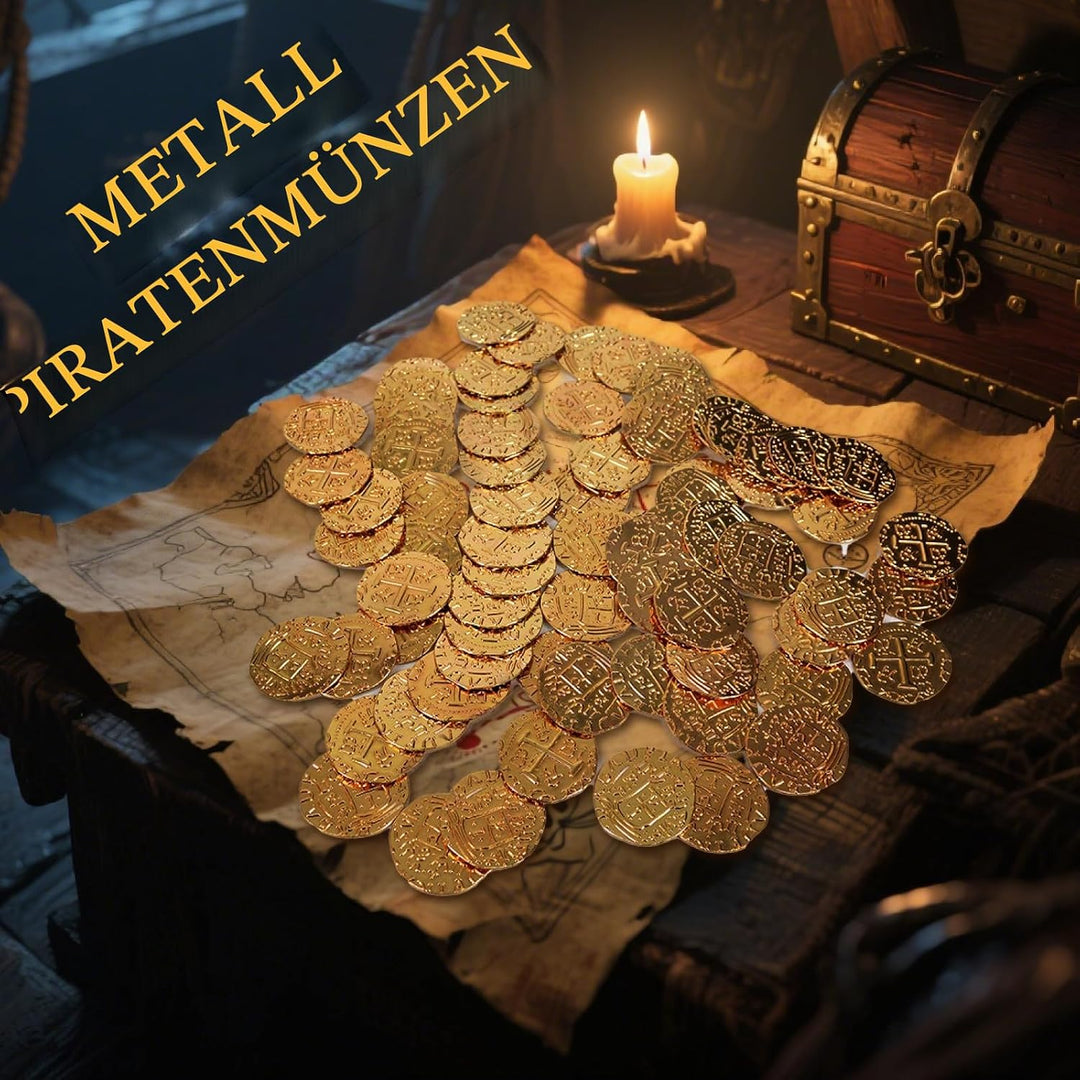 ZUCOS Piraten Münzen Zubehör,Goldmünzen-Set, Metall Goldtaler Deko Dublonen für DND Brettspiele, Cos