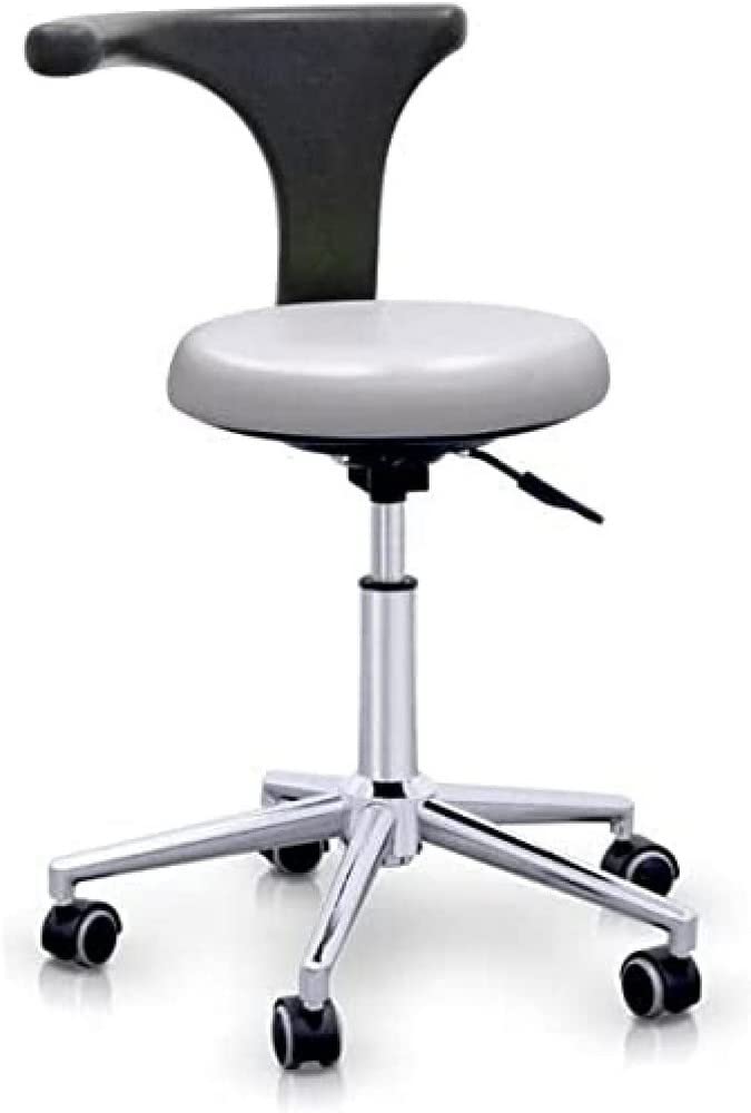 Quirumed Professioneller ergonomischer Hocker mit Rückenlehne, silberfarben, Gestell aus Edelstahl,