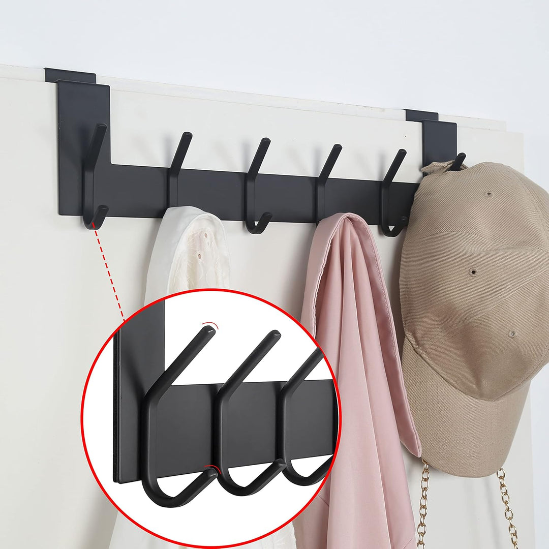 SKOLOO Türhaken Zum Einhängen mit 6 Haken, Metall Türgarderobe Türhaken Innenseite - 2 Stück Kleider